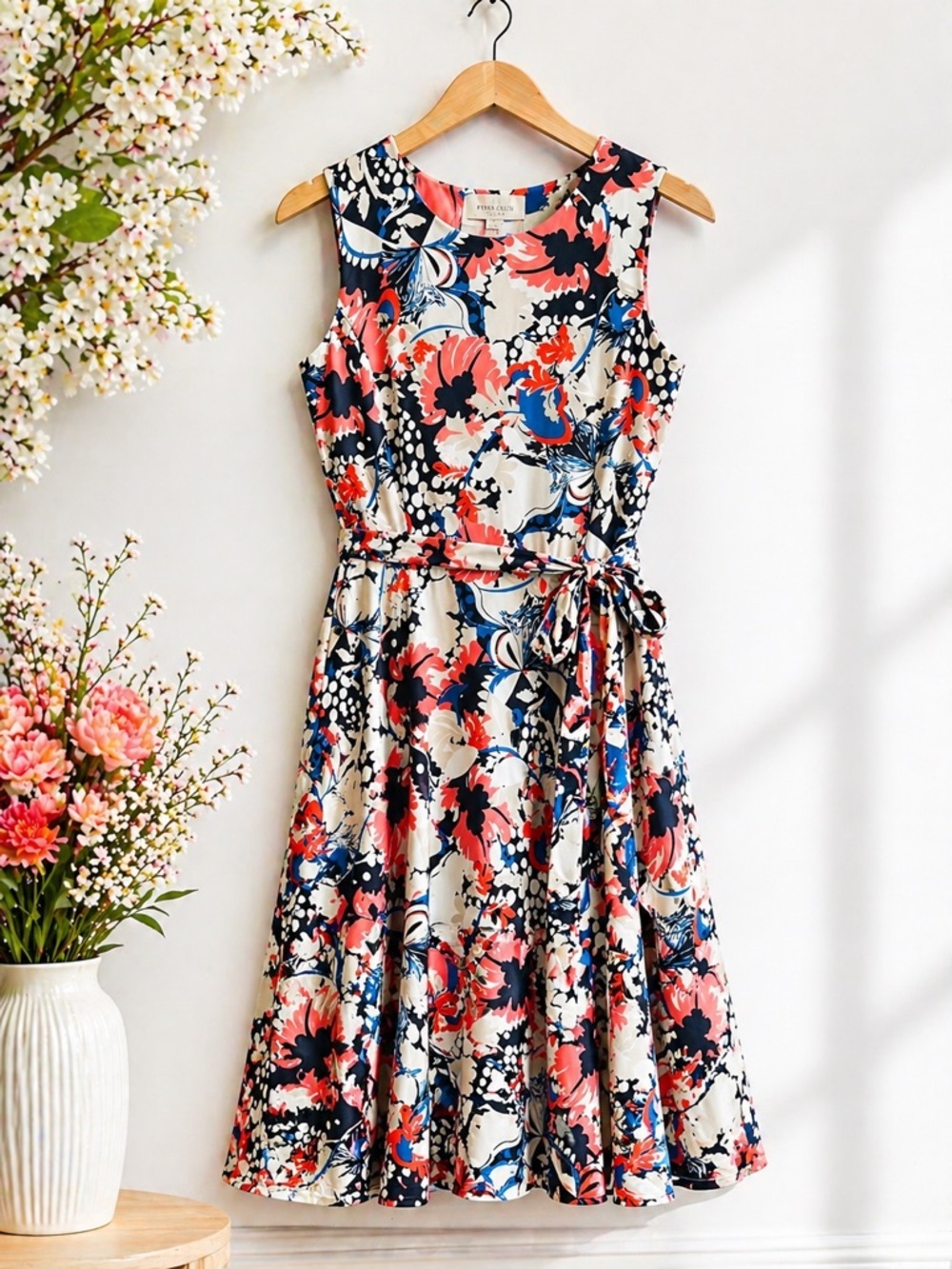 CHARTER CLUB Floral Sleeveless Fit & Flare Dress - Cream Multi